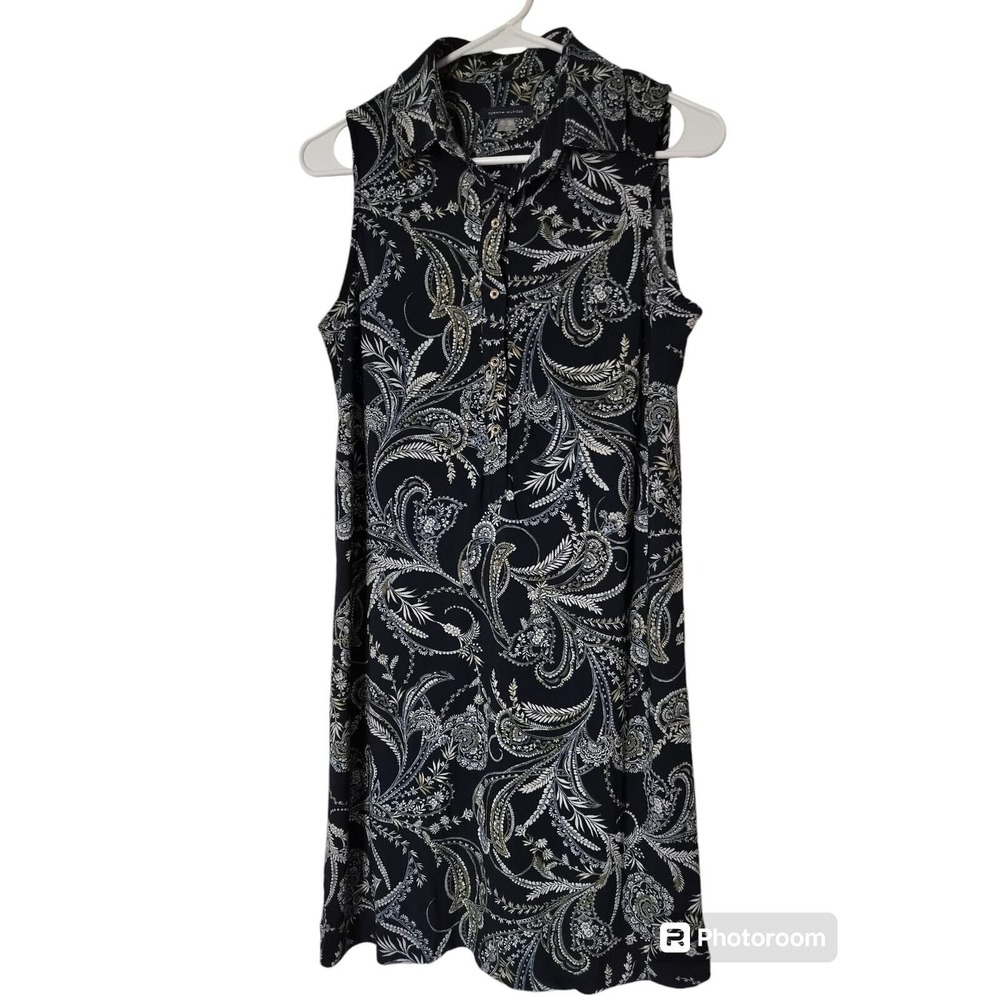 Tommy Hilfiger navy blue paisley stretch sleeveles collared dress size‎ 4